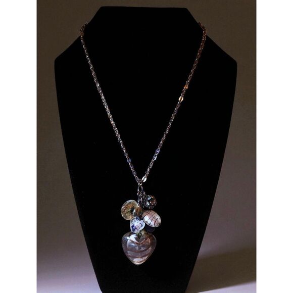 Cookie Lee Glass Heart Pendant Necklace – Gunmetal Chain, Mixed Beads, 17” - Picture 1 of 5